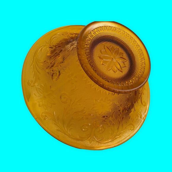 Vtg Indiana Tiara Glass Amber Sandwich Console Footed Bowl 4" x 11" - Picture 4 of 7